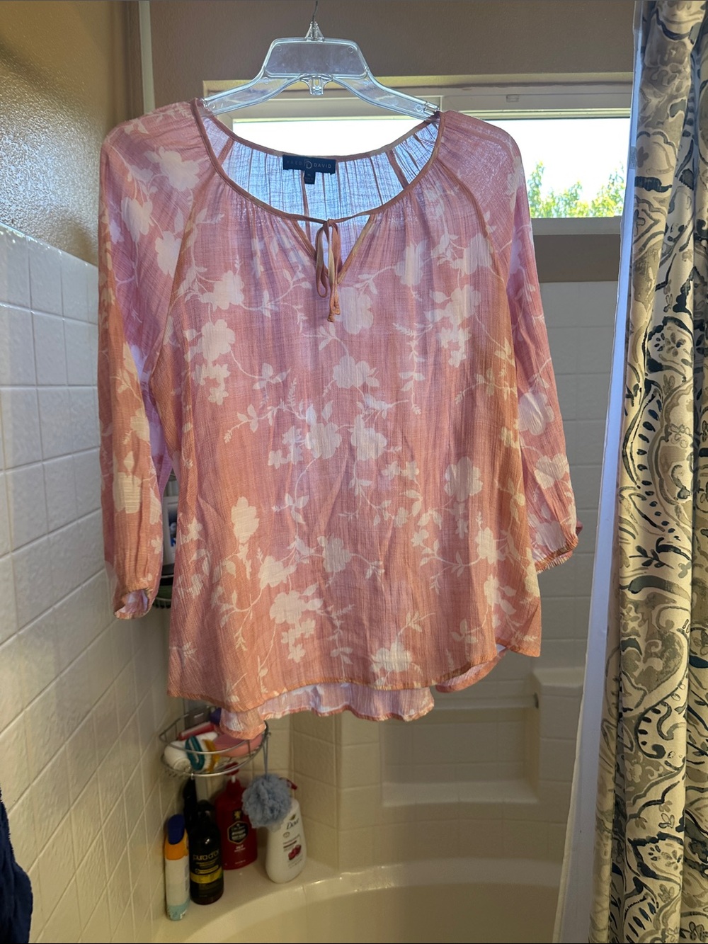 Fred David Pink Floral Tie-Neck Peasant Tunic